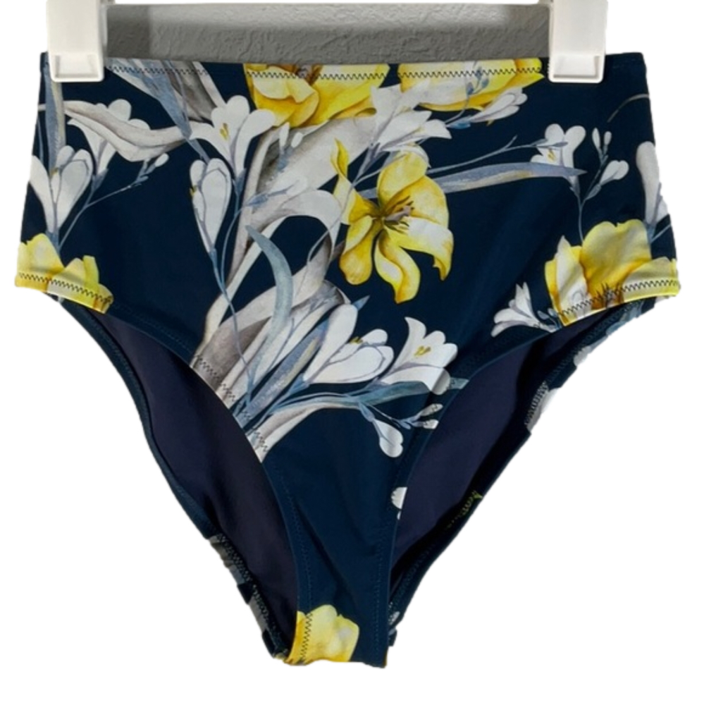 Nwt Blue and Yellow Floral High Waisted Bikini Bottoms Size Medium